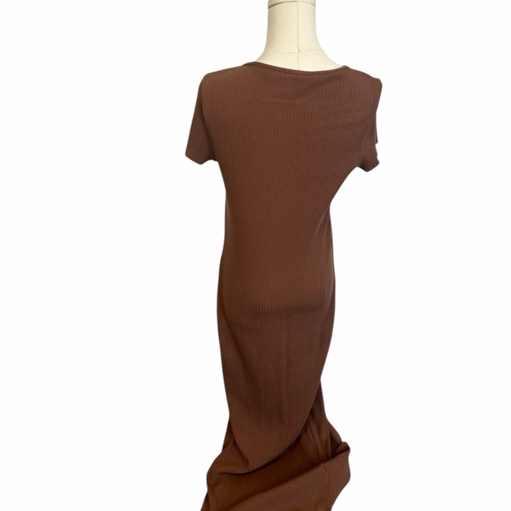 Reformation Brown Ribbed Knit Keyhole Midi Slit Dress Size Large - Picture 7 of 13